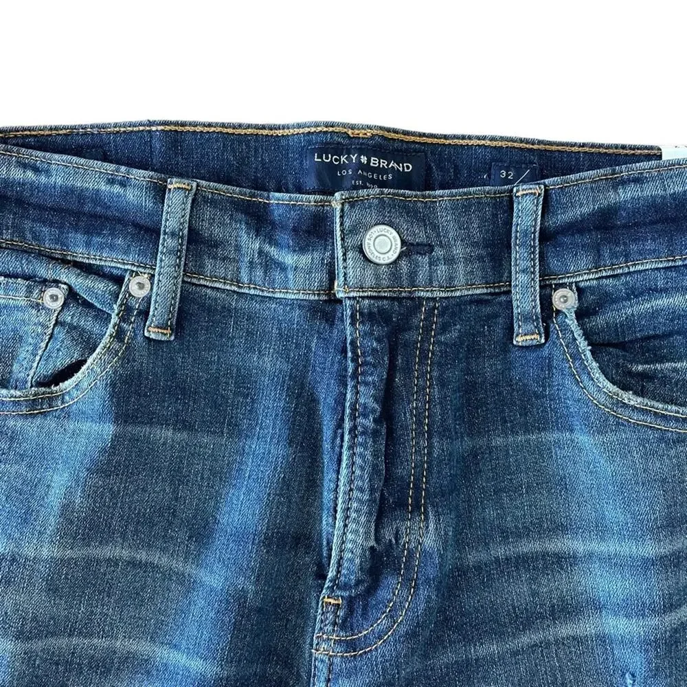 Lucky Brand 221 Classic Straight Leg Dark Wash Distressed Jeans 32x32 NWT